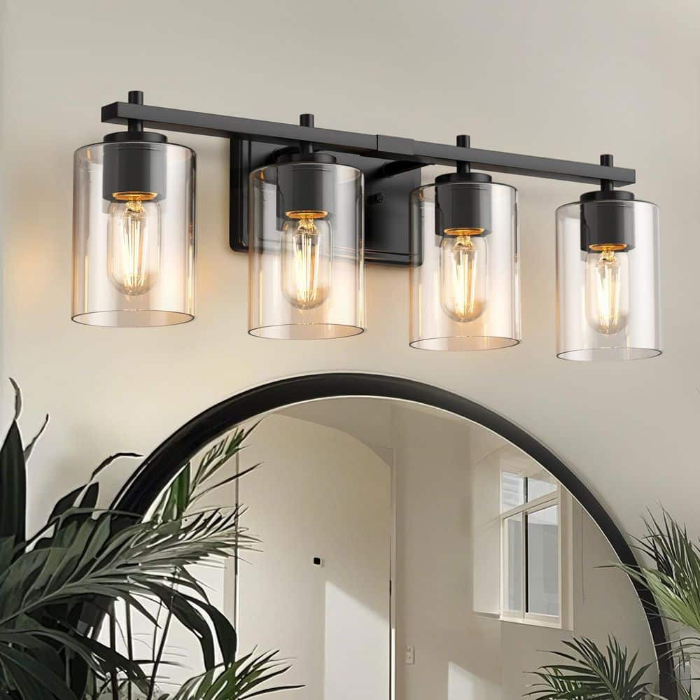24 in. 4-Light Black Farmhouse Vanity Light for Bathrooms, Powder Rooms or Dressing Rooms with Clear Glass Shades price history on PriceWatchPro