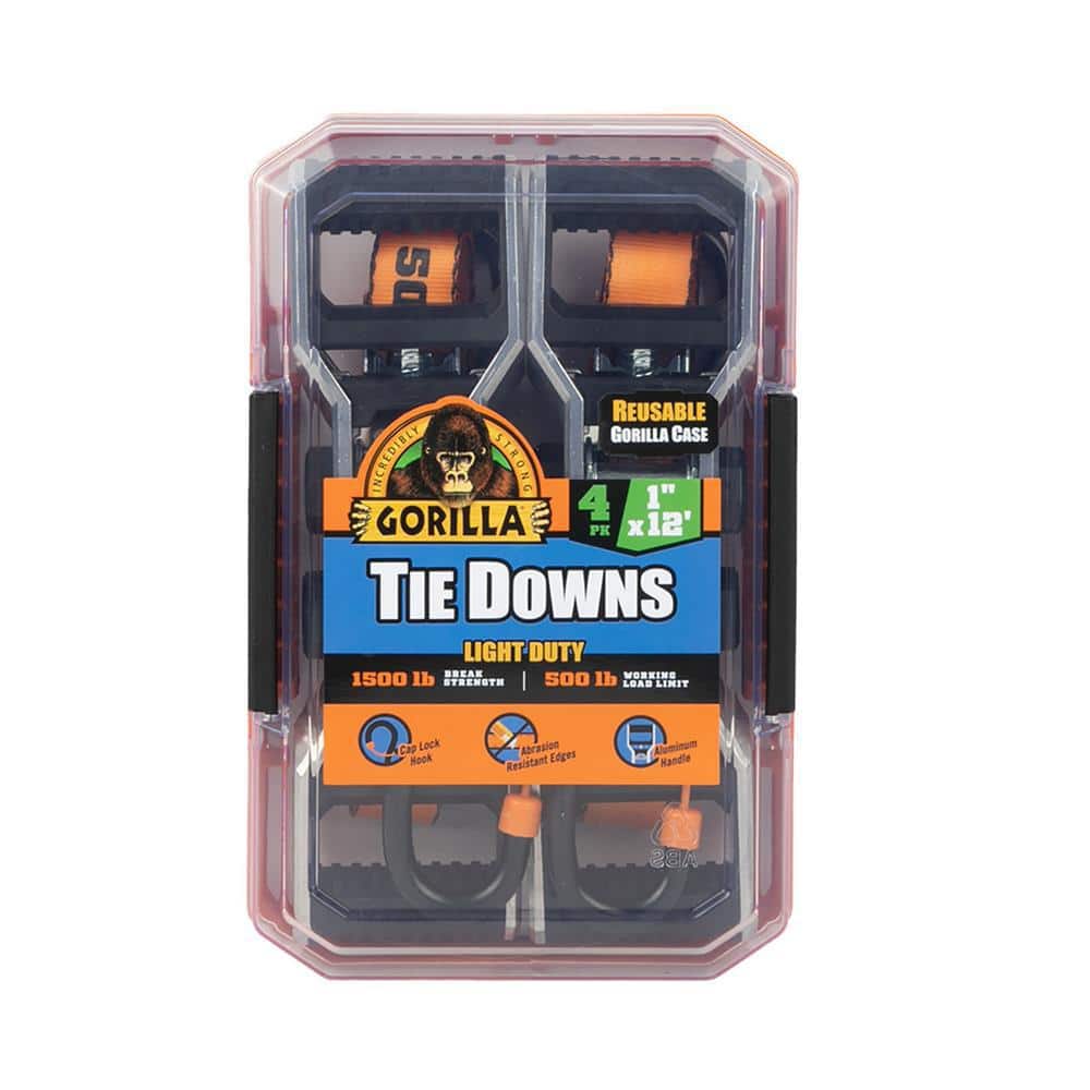 Gorilla 12 ft. x 1 in. Light Duty Tie Down Ratchet Strap (4-Pack