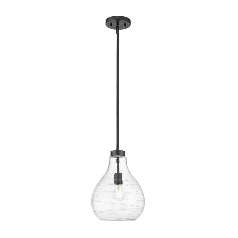 Bon Air 100-Watt 10 in. 1-Light Matte Black Shaded Pendant Light with Clear