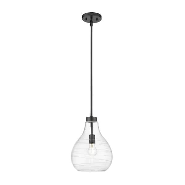Unbranded Bon Air 100-Watt 10 in. 1-Light Matte Black Shaded Pendant Light with Clear Glass Shade, No Bulbs Included