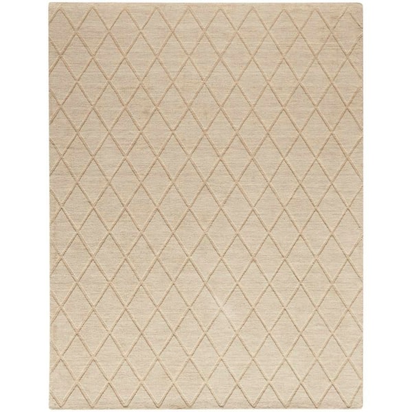 Wool Haven Beige 8 ft. x 10 ft. Diamond Contemporary Area Rug