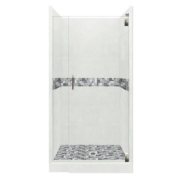 American Bath Factory Newport Grand Hinged 38 in. x 38 in. x 80 in. Center Drain Alcove Shower Kit in Natural Buff and Satin Nickel Hardware