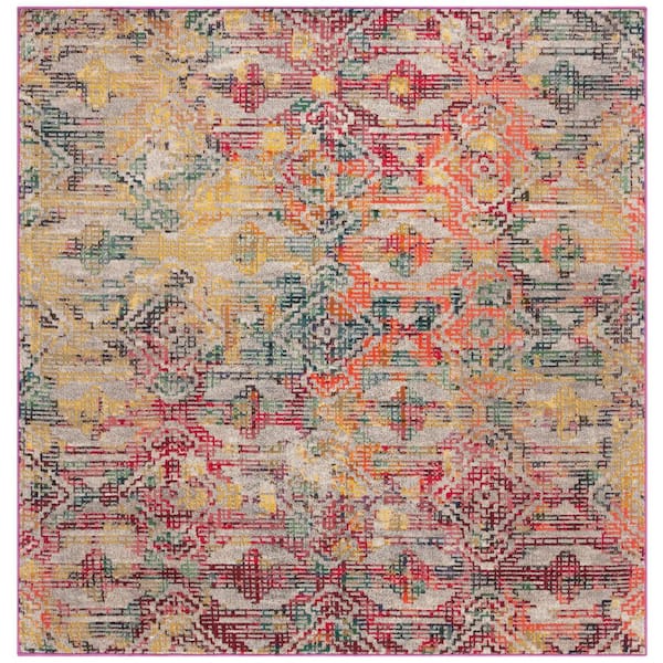 Monaco 7 ft. x 7 ft. Multi Distressed Geometric Square Area Rug