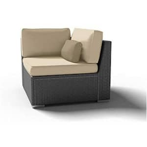 Outdoor Patio Furniture Espresso Brown Wicker Sofa Corner Chair (Light Beige-Right Corner Chair)