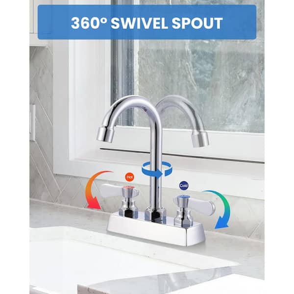 Double Handle Brass Standard Kitchen Faucet with Gooseneck Swivel Spout, Copper Valve, 3 Aerators in Polished Chrome