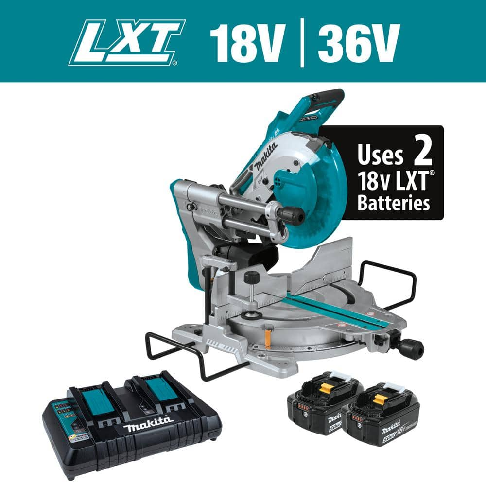 Makita 18V 5.0Ah X2 LXT Lithium-Ion (36V) Brushless Cordless 10 in.  Dual-Bevel Sliding Compound Miter Saw with Laser Kit XSL06PT - The Home  Depot