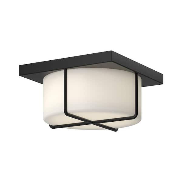Regalo 10 in. 1 Light 13-Watt Black/Opal Glass Integrated LED Flush Mount