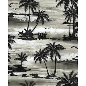 Moseley Palm Tree Black and Grey Paper Strippable Roll (Covers 56 sq. ft.)