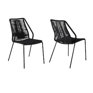 Clip Stackable Steel Indoor Outdoor Dining Chair with Black Rope (Set of 2)