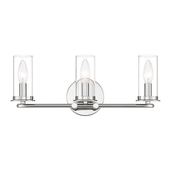 Designers Fountain - Hudson Heights 18 in. 3-Light Polished Nickel Coastal Vanity Light with Clear Glass Shades