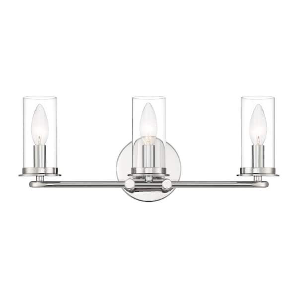 Hudson Heights 18 in. 3-Light Polished Nickel Coastal Vanity Light with Clear Glass Shades