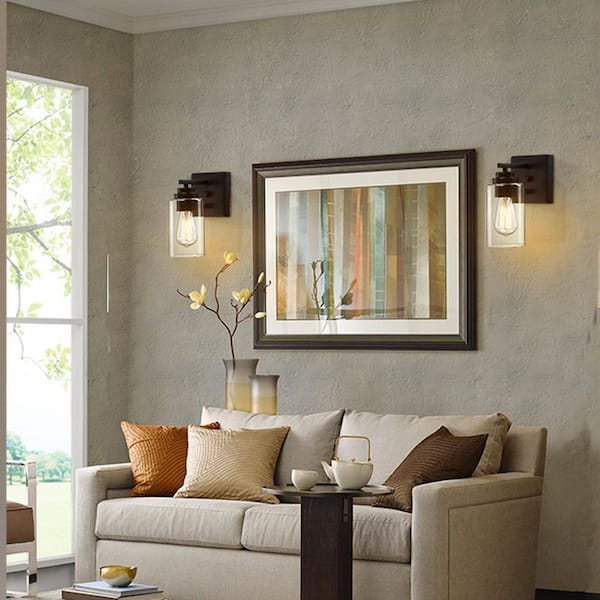 4.8 in. W 1-Light Black Wall Sconce with Switch, 2 Set Modern Wall Light