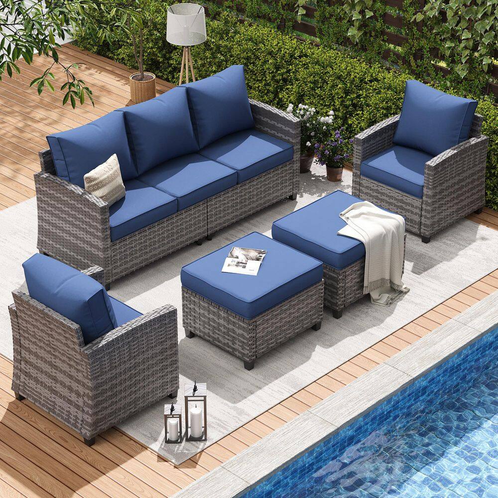 7-Person Outdoor Wicker Patio Conversation Furniture Set with Cushions price history on PriceWatchPro