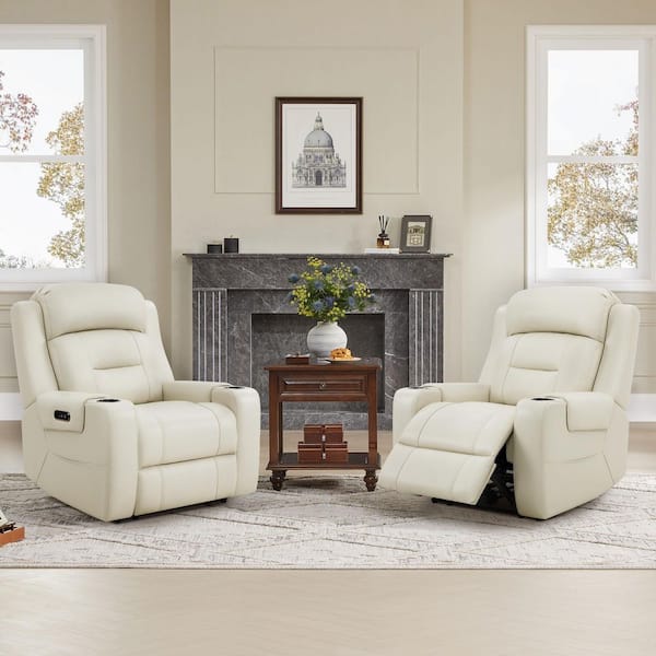 Spruce & Spring Finn Cream Genuine Leather Power Recliner Chair