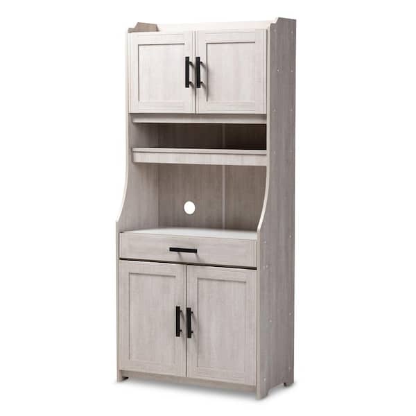 Baxton Studio Portia White-Washed China Cabinet with Microwave Shelf