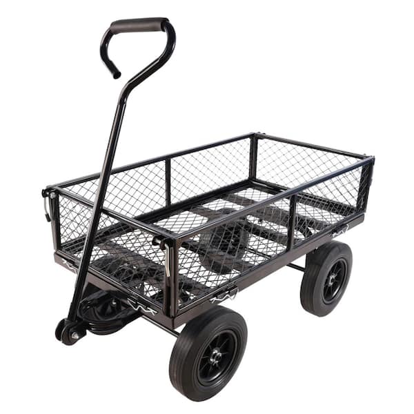 3.5 cu. ft Black Metal Garden Cart with Solid Wheels, Tools Cart, Wagon Cart