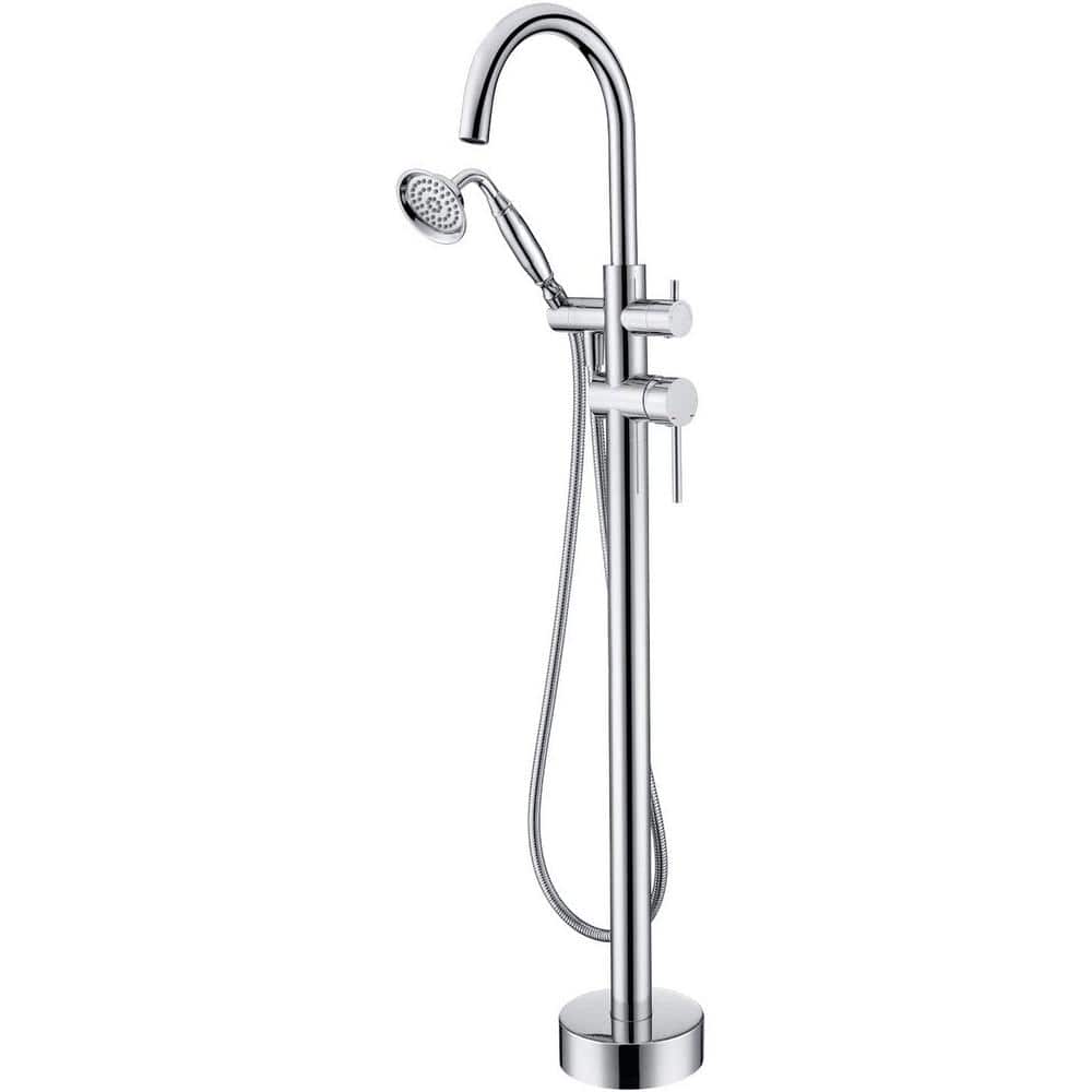 Double Handle Claw Foot Tub Faucet Freestanding Floor Mount Roman Tub Fauce