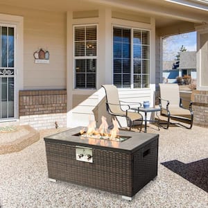 Outdoor Brown Rectangular Wicker 19 in. Fire Pit Table