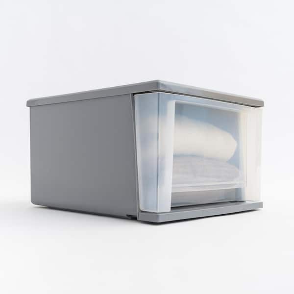 1 Drawer Stackable Storage Unit with Clear Drawer, Gray (12.05 in. W x 8.39 in. H)