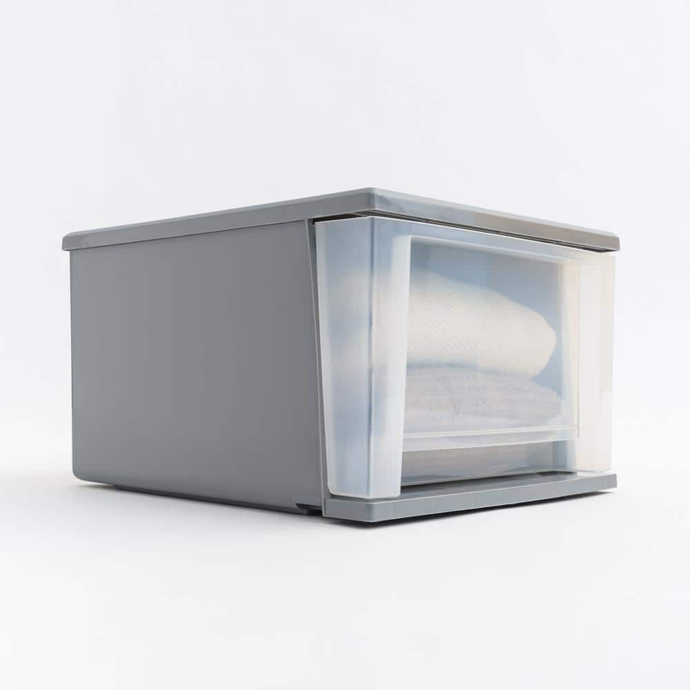 Sleek Gray 17.5qt Stackable Storage Drawer with Easy-Glide