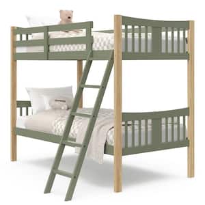 Caribou Olive with Natural Solid Hardwood Twin Bunk Bed
