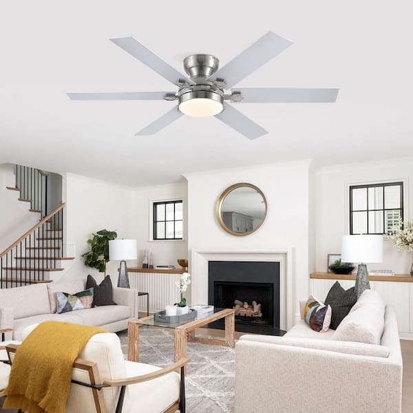 52 in. Indoor/Outdoor 6-Speed Nickel Ceiling Fan with Integrated Dimmable LED Light and Remote/APP Control