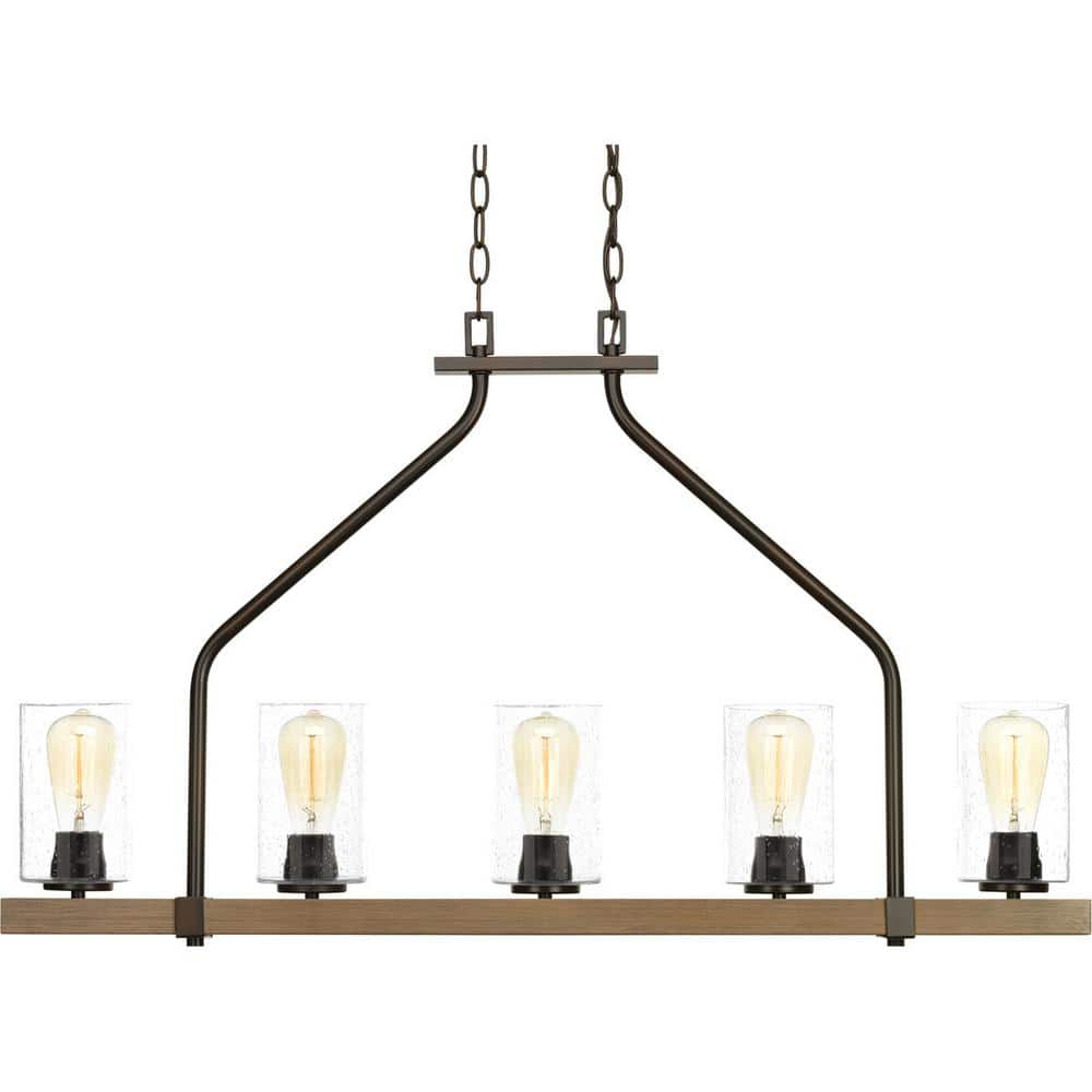 Barnes Mill Antique Bronze 5-Light Linear Chandelier with Seeded Glass Shades
