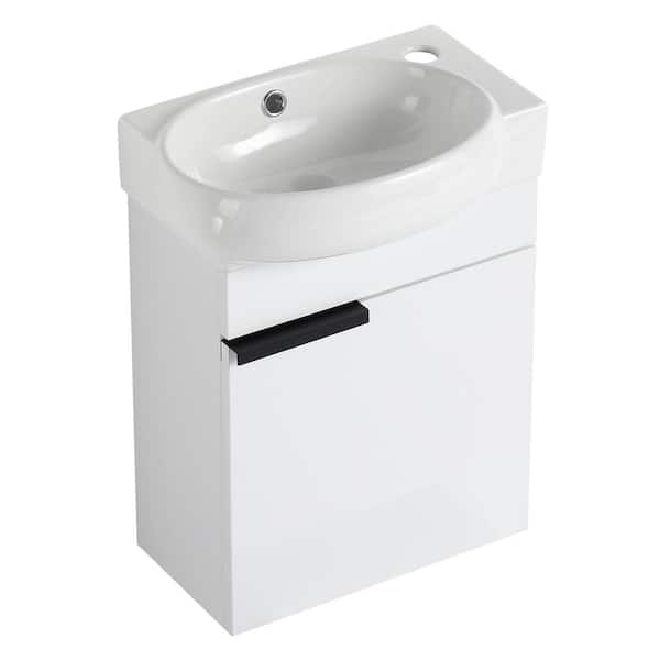 Modland Yunus 15 in. W x 8 in. D x 21 in. H and Single Sink Floating Bath Vanity in Gloss White with White Ceramic Top