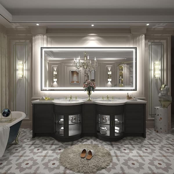 72 in. W x 32 in. H Rectangular Framed Front and Back LED Lighted Anti-Fog Wall Bathroom Vanity Mirror in Tempered Glass
