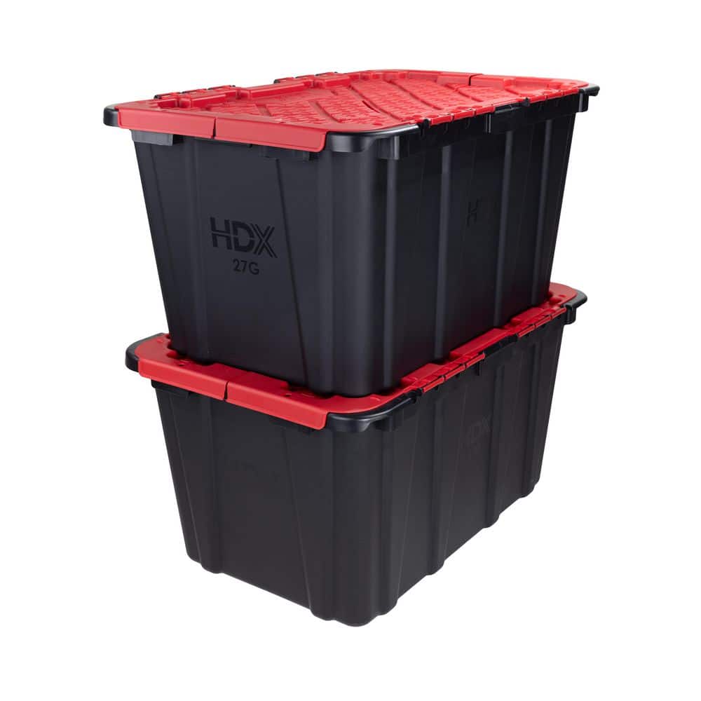 Nashi diet2箱 HDX 27-Gal. Flip Top Tote in Black with Red Lid (2-Pack) 999-27G