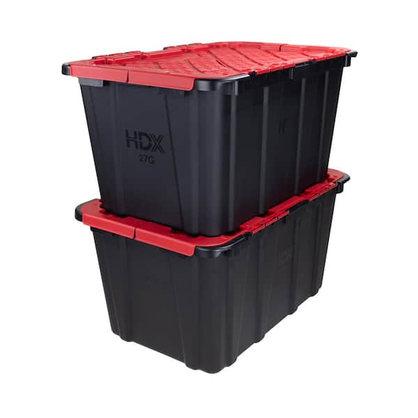 27-Gal. Flip Top Tote in Black with Red Lid (2-Pack)