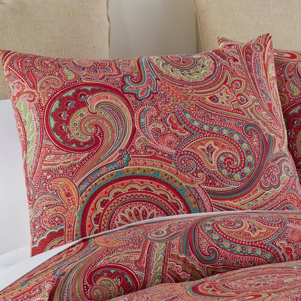 Spruce Red Paisley Cotton Twin Duvet Cover Set
