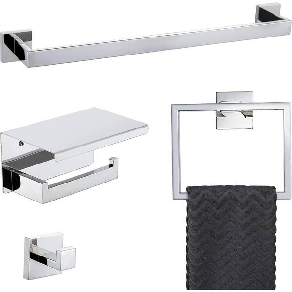 PRIMEPLUS 4-Piece Rectangular Bath Hardware Set with Mounting Hardware in Polished Chrome