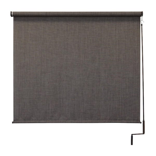 Tide Pool Grey and Black Cordless Outdoor Patio Roller Shade 84 in. W x 96 in. L