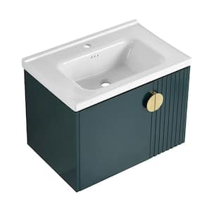 27.75 in. W x 18.5 in. D x 20.68 in. H Single Sink Wall Mounted Bath Vanity in Green with White Ceramic Top