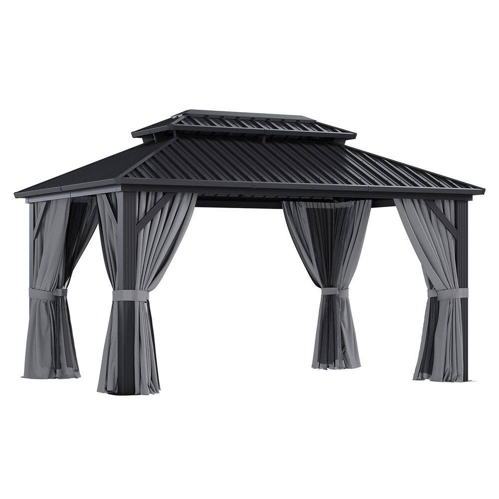 16 ft. x 12 ft. Steel Frame Double Metal Roof Gazebo with Hooks, Curtains, and Netting price history on PriceWatchPro