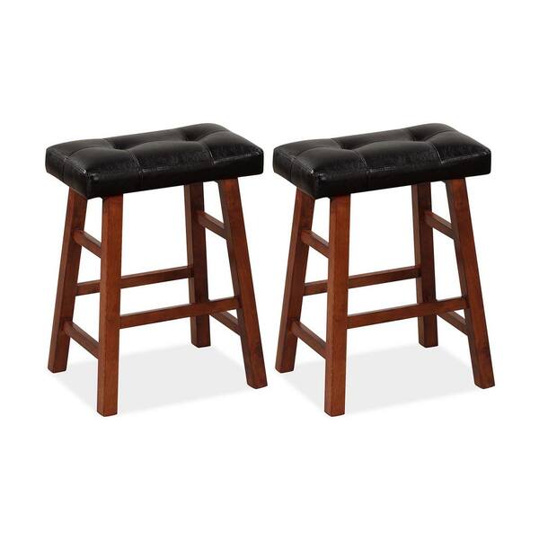 ANGELES HOME 24 in. 2Piece Black Brown Backless Wood Saddle Counter