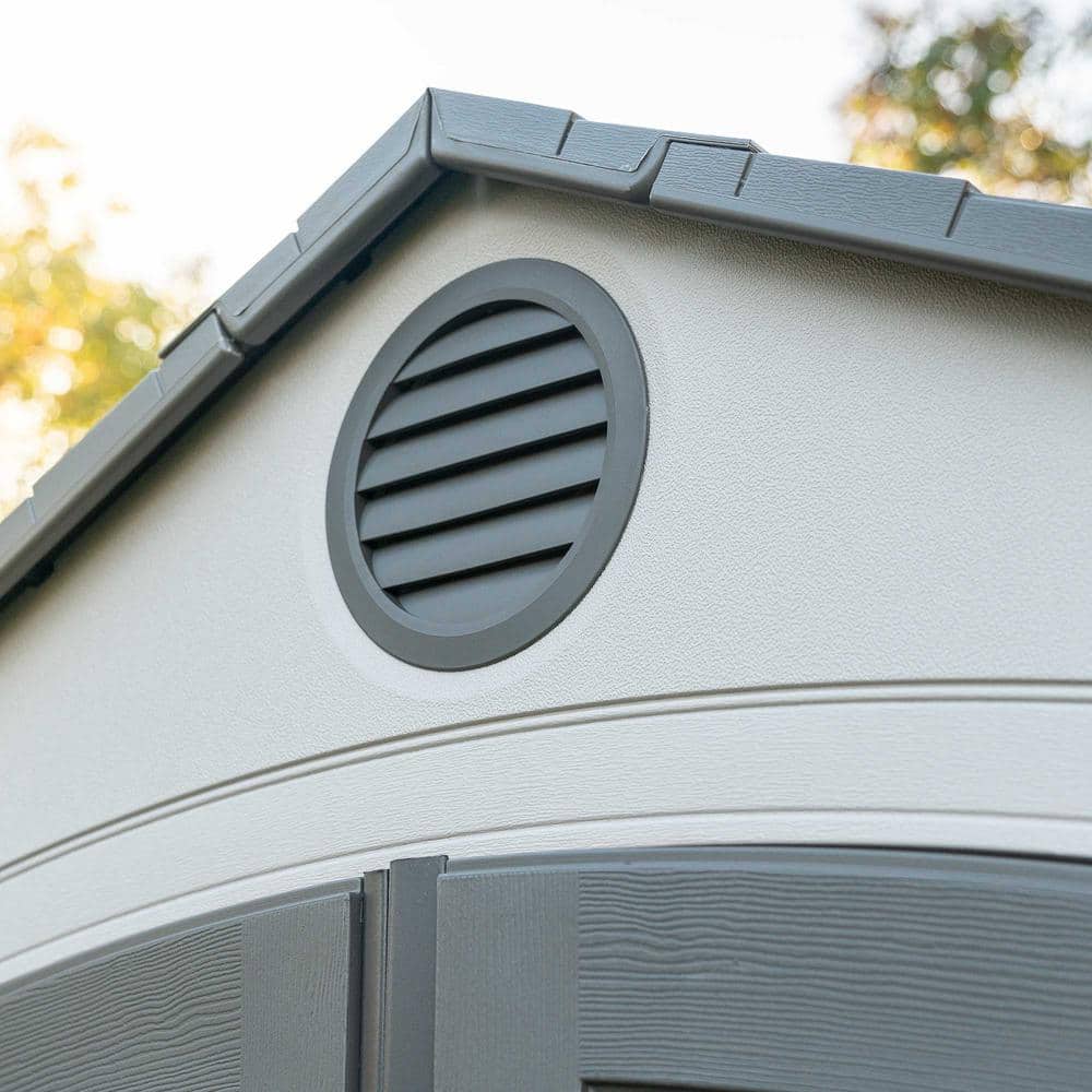 Beige and Brown Polyethylene Outdoor Storage Shed with Windows