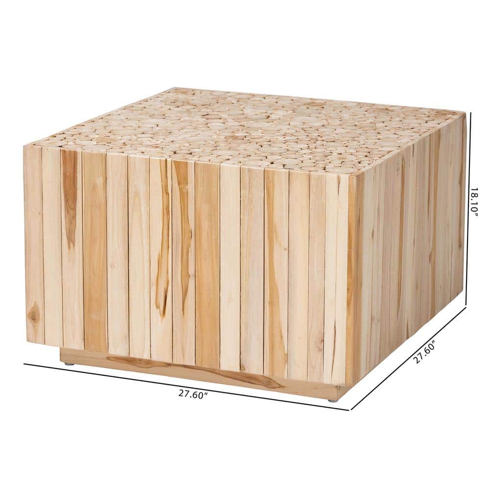 Augusta Natural Teak Wood Square Cocktail Table with Plinth Base