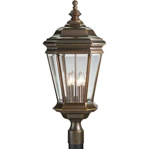Crawford Collection 4-Light Oil Rubbed Bronze Clear Beveled Glass New Traditional Outdoor Post Lantern Light