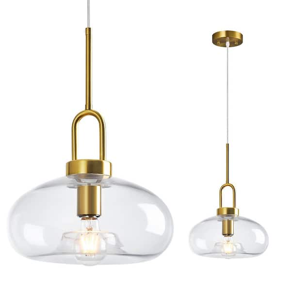 Home Lighting ‎60-Watt 1 Light 11.02 in. Clear Glass Globe Pendant Light for Kitchen Island, No Bulbs Included, 1-Pack