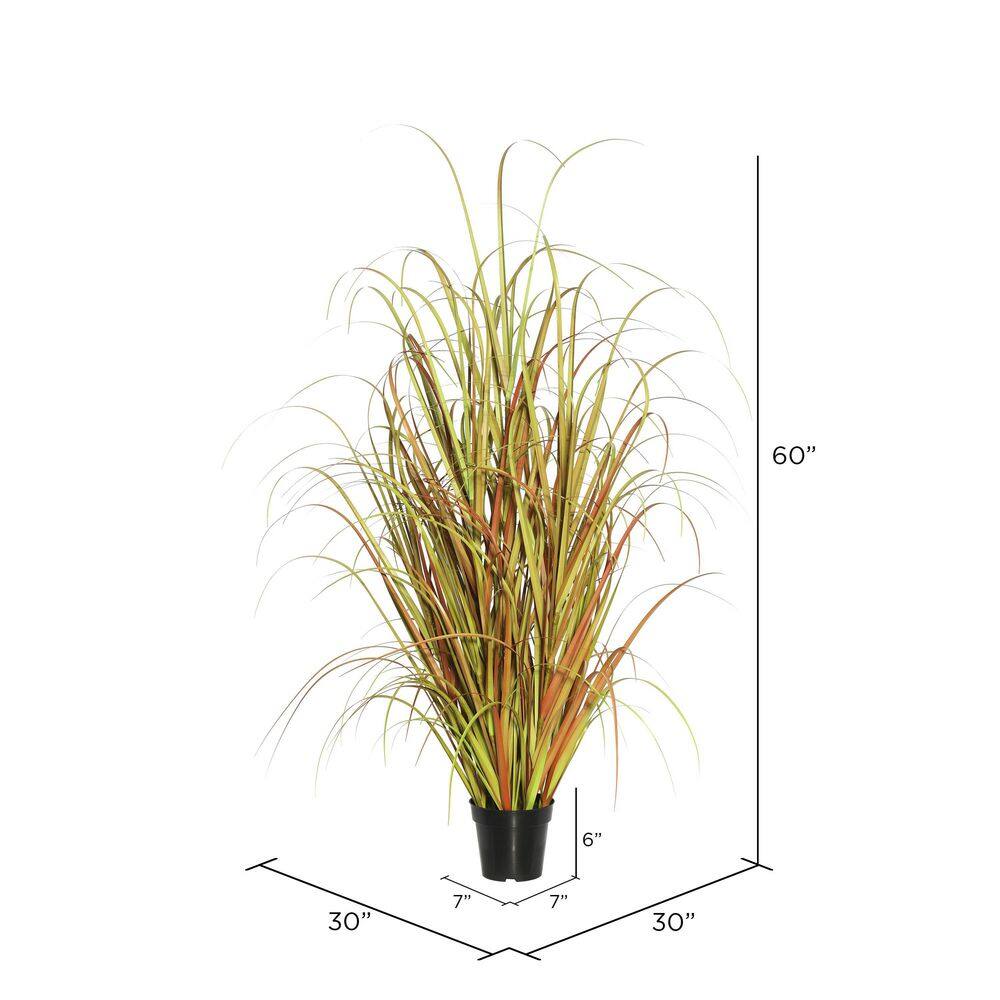 60" Mixed Brown and Green Artificial Grass with Black Plastic Pot