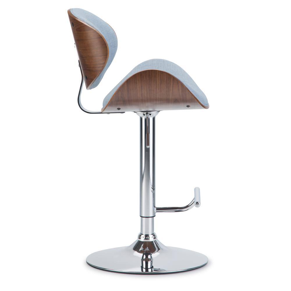 Denim Blue Linen Adjustable Swivel Bentwood Bar Stool