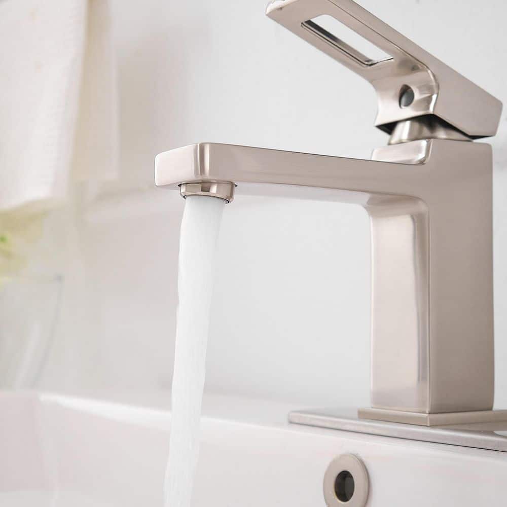 Brushed Nickel Single-Handle Low-Arc Bathroom Faucet with Drain Assembly