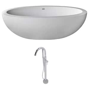 Lusso 75.5 in. Man-Made Stone Classic Flatbottom Non-Whirlpool Bathtub in Matte White and Kros Faucet in Chrome