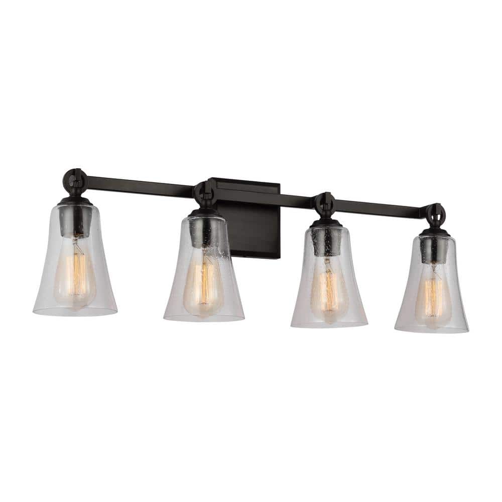 Monterro 30.25 in. 3-Light Aged Iron Transitional Vanity Light with Clear Seeded Glass Shades price history on PriceWatchPro