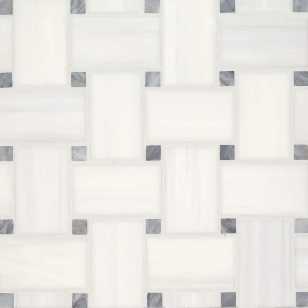 Sample-Jumbo Basketweave Dolomite and Bardiglio Dot 11.25 in. x 11.25 in. Honed Marble Mosaic Floor Tile price history on PriceWatchPro
