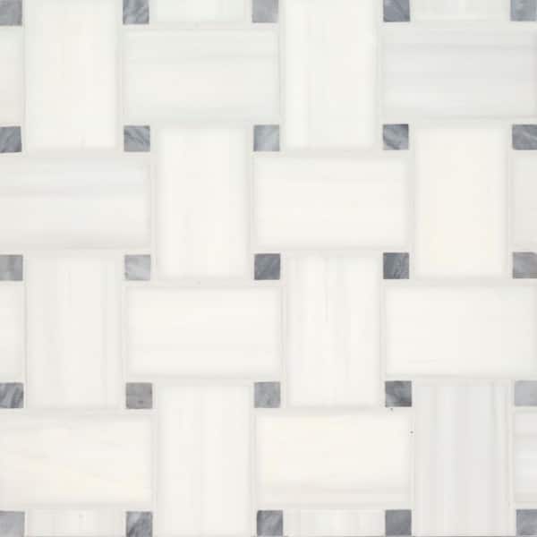 Jumbo Basketweave Dolomite and Bardiglio Dot 11.25 in. x 11.25 in. Honed Marble Mosaic Floor Tile (8.74 sq. ft./Case)