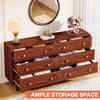 BYBLIGHT Walnut Brown 6-Drawer 55 in. Dresser, Double Dresser Wood Storage Organizer Chest of Drawers for Closet Living Room BB-RY0116GX