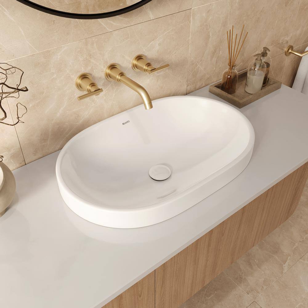 Ruvati 24'' White Ceramic Oval Bathroom Sink with Overflow